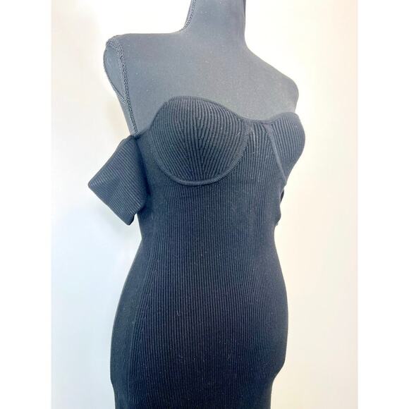 Helmut Lang Contour Rib-Knit Midi Dress in Black Medium Off Shoulder Pullover - Picture 3 of 5